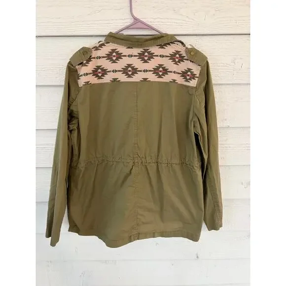 Earthbound Trading Co Aztec Utility Jacket Large Olive Green Military Jacket - Picture 9 of 9